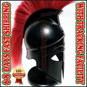 Medieval Greek Corinthian Helmet with Red Plume - Black Finish