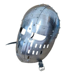 Medieval Templar Face Plate Helmet | 18 Gauge Steel Dome Topped Crusader Helm with face Guard