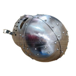 Medieval Templar Face Plate Helmet | 18 Gauge Steel Dome Topped Crusader Helm with face Guard