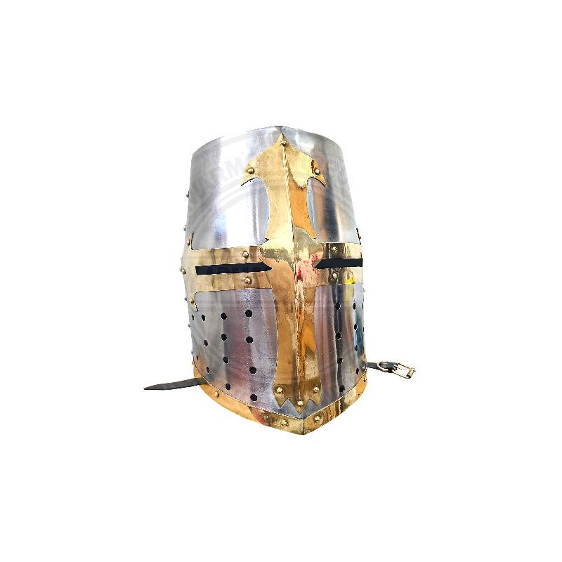 Medieval Crusader Knight Helmet  With Mason Brass Crosss | Wearable Templar Armor Helm
