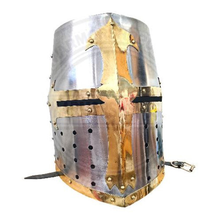Medieval Crusader Knight Helmet  With Mason Brass Crosss | Wearable Templar Armor Helm