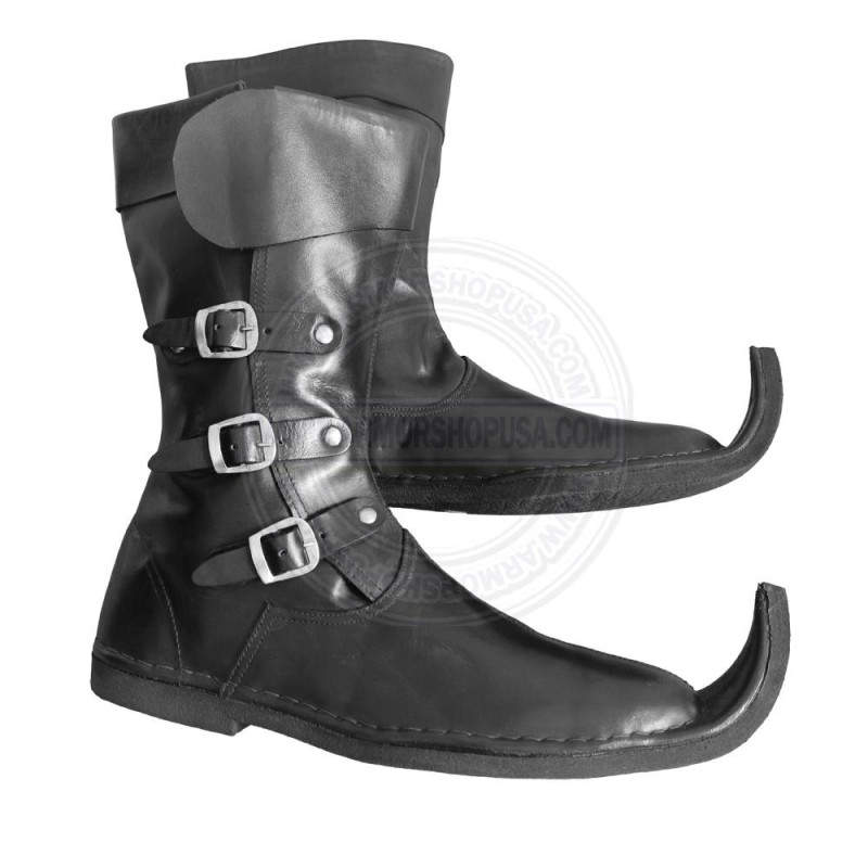 Handmade Leather 3 Buckle Pointe Toe Boots | Medieval Viking & Pirate LARP Footwear