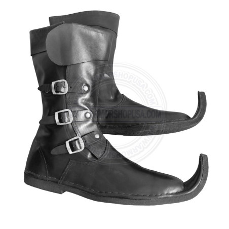 Handmade Leather 3 Buckle Pointe Toe Boots | Medieval Viking & Pirate LARP Footwear