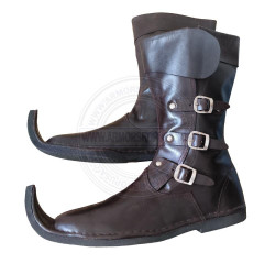 Handmade Leather 3 Buckle Pointe Toe Boots | Medieval Viking & Pirate LARP Footwear