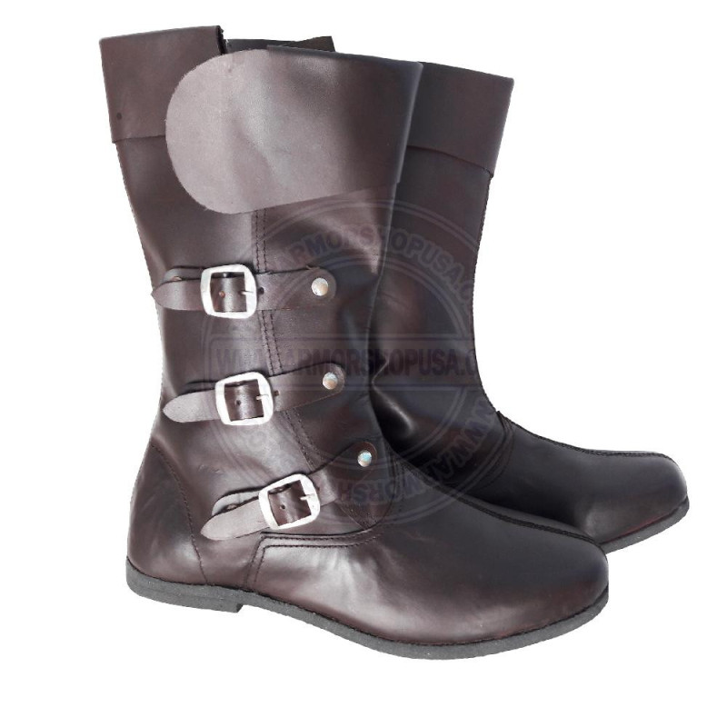 Handmade Leather 3 Buckle Collared Boots  | Medieval Viking & Pirate LARP Footwear