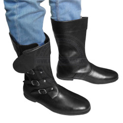 Handmade Leather 3 Buckle Collared Boots  | Medieval Viking & Pirate LARP Footwear