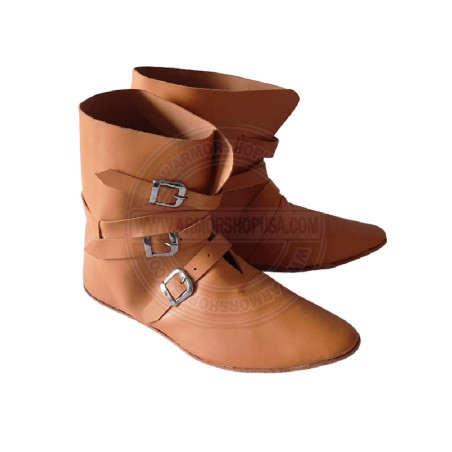 Handcrafted Buckled Ankle Medieval Leather Boots | Medieval Viking & Pirate LARP Footwear