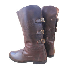 Medieval Elf Back Buckled Boots - Round Toe Leather Viking Boot