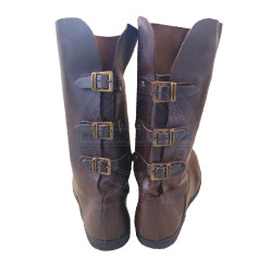 Medieval Elf Back Buckled Boots - Round Toe Leather Viking Boot