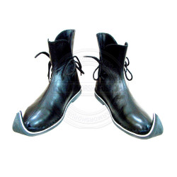 Historical Black Leather Curly Toe Boots - Mastercrafted Jester & Wizard Style Poulaine Shoes, Custom Size Cosplay Ankle Boots