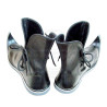 Historical Black Leather Curly Toe Boots - Mastercrafted Jester & Wizard Style Poulaine Shoes, Custom Size Cosplay Ankle Boots