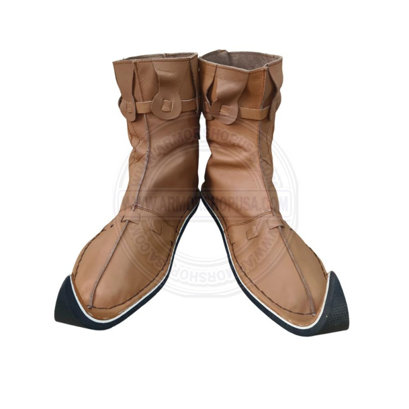 Historical Minimalist Curly Toe Poulaines Boots - Handcrafted Zero-Drop Reenactment Shoes, Unisex Barefoot LARP & Cosplay Boots