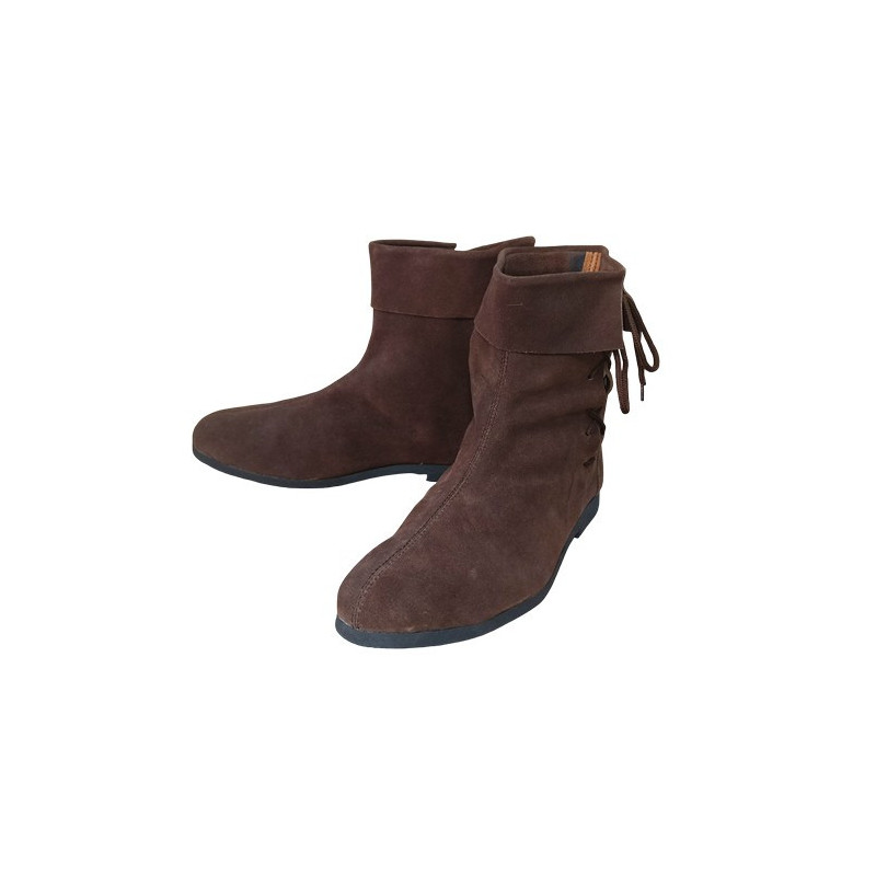 Historical Leather Suede Elf Boots - Mastercrafted Wizard & Jester Style Long Shoes, Tall Lace-Up Cosplay Costume Boots