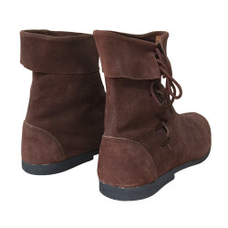 Historical Leather Suede Elf Boots - Mastercrafted Wizard & Jester Style Long Shoes, Tall Lace-Up Cosplay Costume Boots