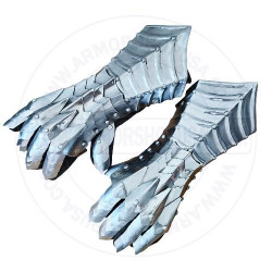 Medieval 18 Gauge Steel Nazgul Silver Gauntlets | Knight Hand Guards