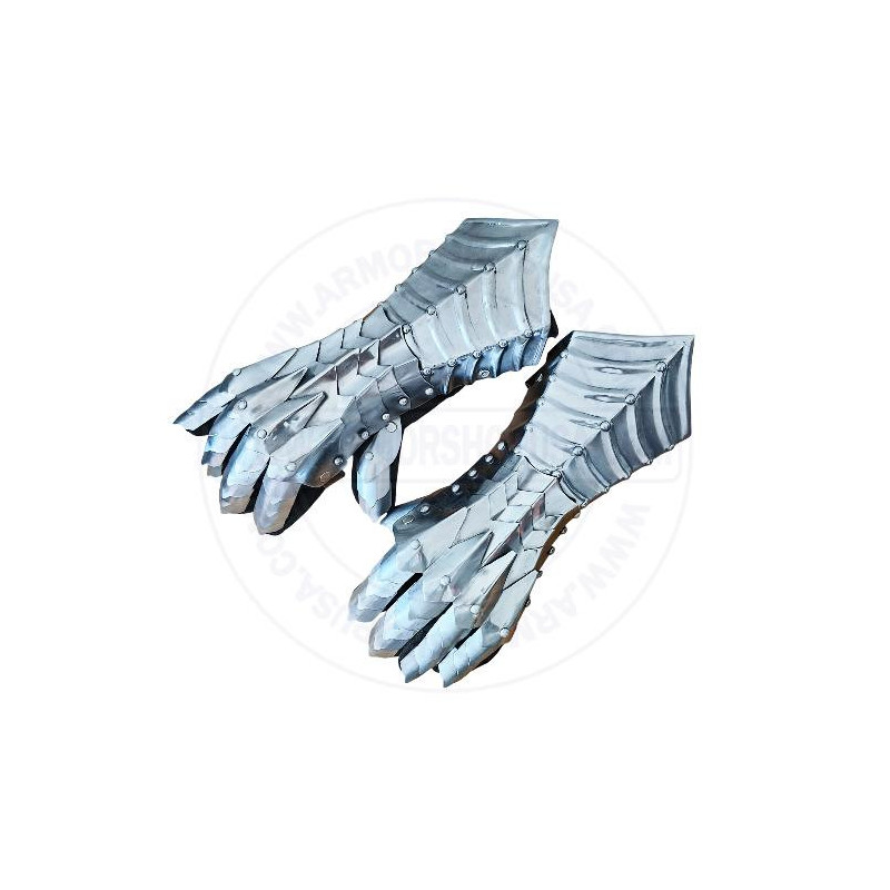 Medieval 18 Gauge Steel Nazgul Silver Gauntlets | Knight Hand Guards