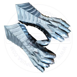 Medieval 18 Gauge Steel Nazgul Silver Gauntlets | Knight Hand Guards