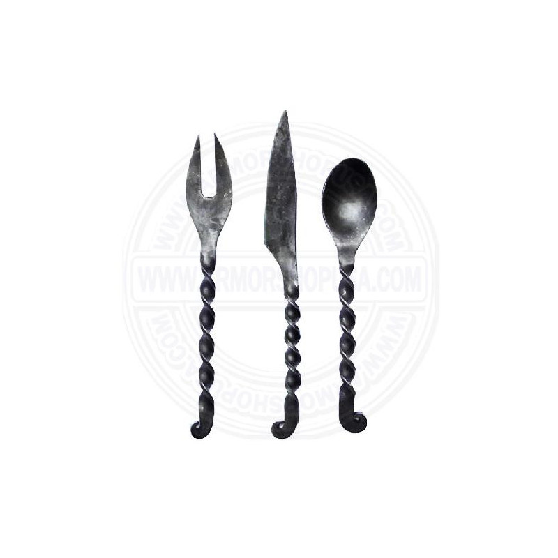 Hand-Forged Medieval Cutlery Set | Outdoor Utensils with Leather Case