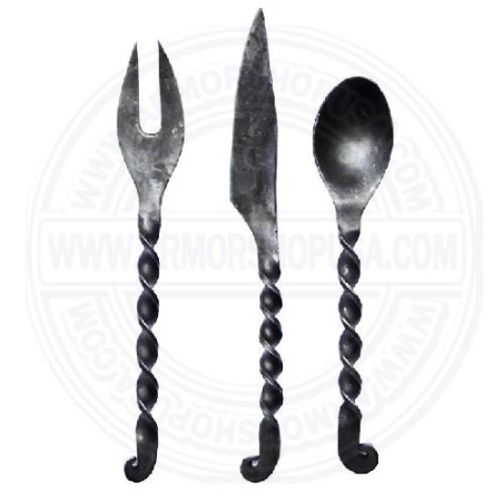 Hand-Forged Medieval Cutlery Set | Outdoor Utensils with Leather Case