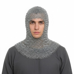 Butted Aluminum Chainmail Coif | Knight Chain Mail Armor U-Neck Hood