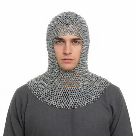 Butted Aluminum Chainmail Coif | Knight Chain Mail Armor U-Neck Hood