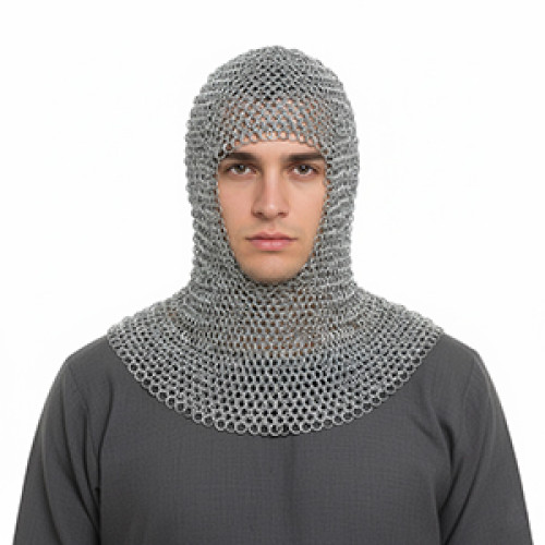 Medieval Butted Aluminium Chainmail Coif Chain mail hood Knights costume armor U-Shape